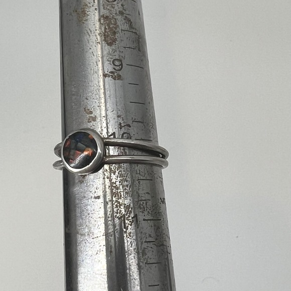 Silver‎ Tone Ring Round Cut Dichroic Glass Double Band Minimalist Style Size 10 - Picture 4 of 4